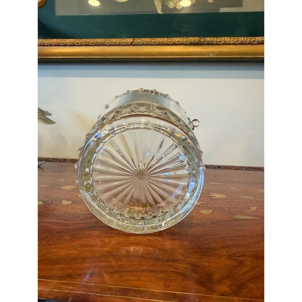 Vintage Glass Ice Bucket with Metal Handle Mid Century Barware‎